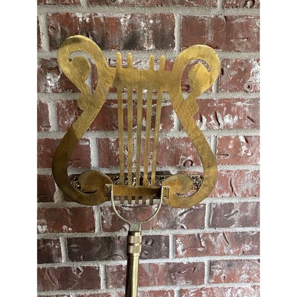 Vintage Brass Metal Lyre Harp Shaped Footed Music Stand Adjusts 36" To 50" Rare - Picture 3 of 8